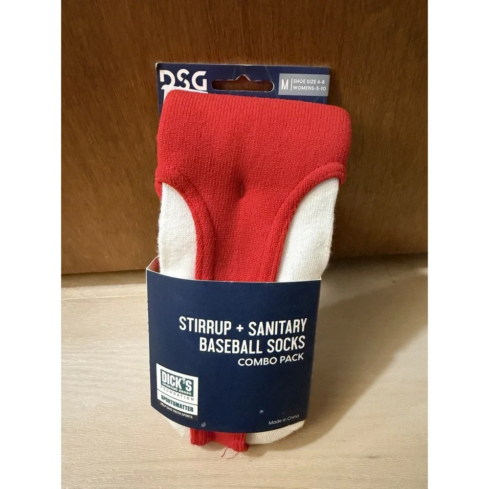 DSG Stirrup and Sanitary Sock Baseball/Softball Socks Combo Pack Red Medium